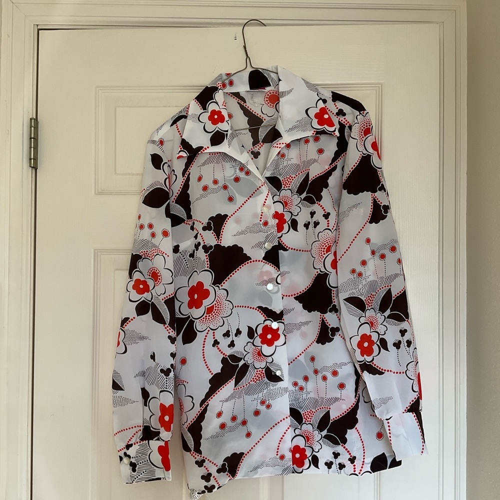 Genuine Vintage 70’s Long Sleeved Button Down Floral Shirt, Dagger Collar, L-XL - Picture 9 of 9